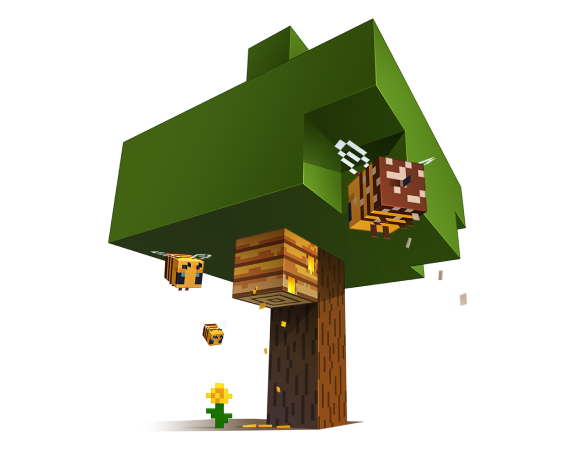 Three bees around a tree