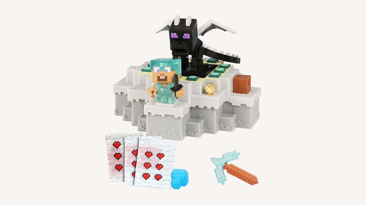 A play set featuring a Steve and an Ender Dragon figurine