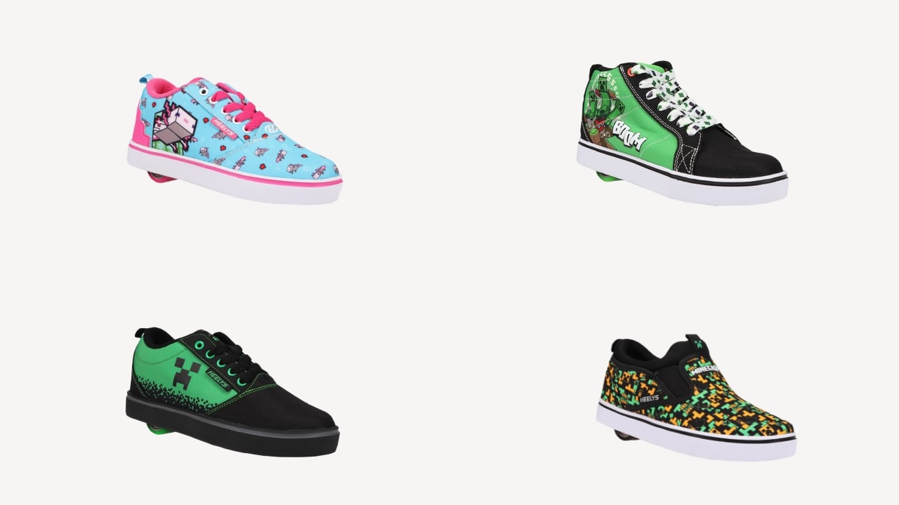 The four designs in the Heelys x Minecraft collection