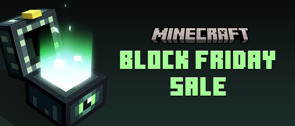 This image shows a glowing green chest, opening to reveal.... our Block Friday Sale!